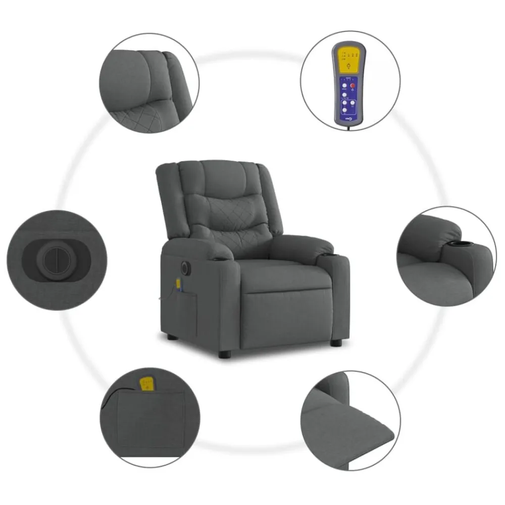 vidaXL Sillón reclinable de masaje eléctrico tela Gris oscuro Online