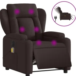 vidaXL Sillón reclinable de masaje eléctrico tela marrón oscuro Marrón oscuro Online