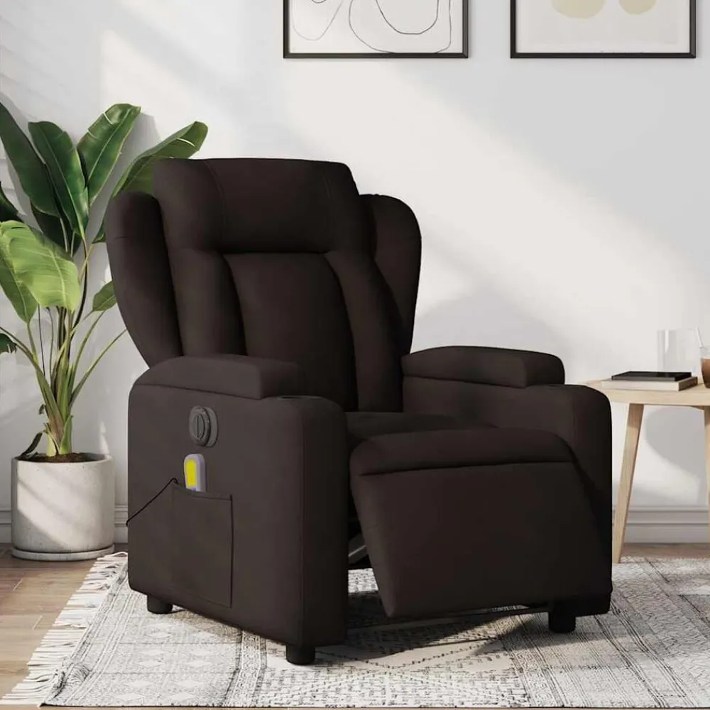 vidaXL Sillón reclinable de masaje eléctrico tela marrón oscuro Marrón oscuro Online