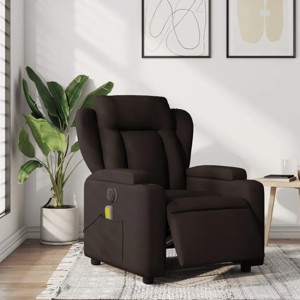 vidaXL Sillón reclinable de masaje eléctrico tela marrón oscuro Marrón oscuro Online