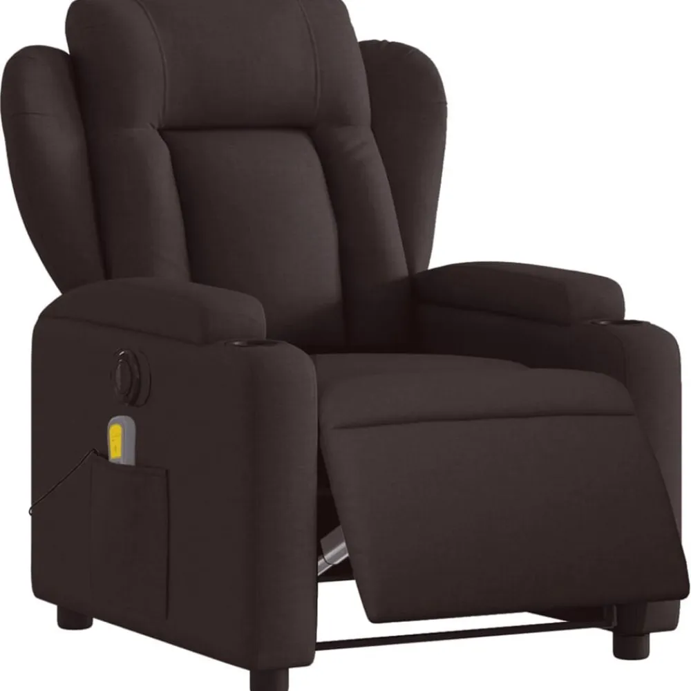vidaXL Sillón reclinable de masaje eléctrico tela marrón oscuro Marrón oscuro Online