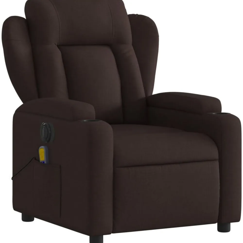 vidaXL Sillón reclinable de masaje eléctrico tela marrón oscuro Marrón oscuro Online