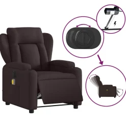 vidaXL Sillón reclinable de masaje eléctrico tela marrón oscuro Marrón oscuro Online