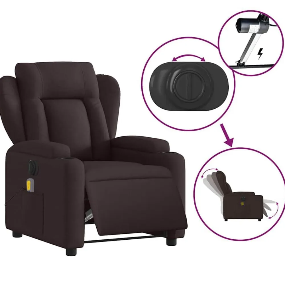 vidaXL Sillón reclinable de masaje eléctrico tela marrón oscuro Marrón oscuro Online