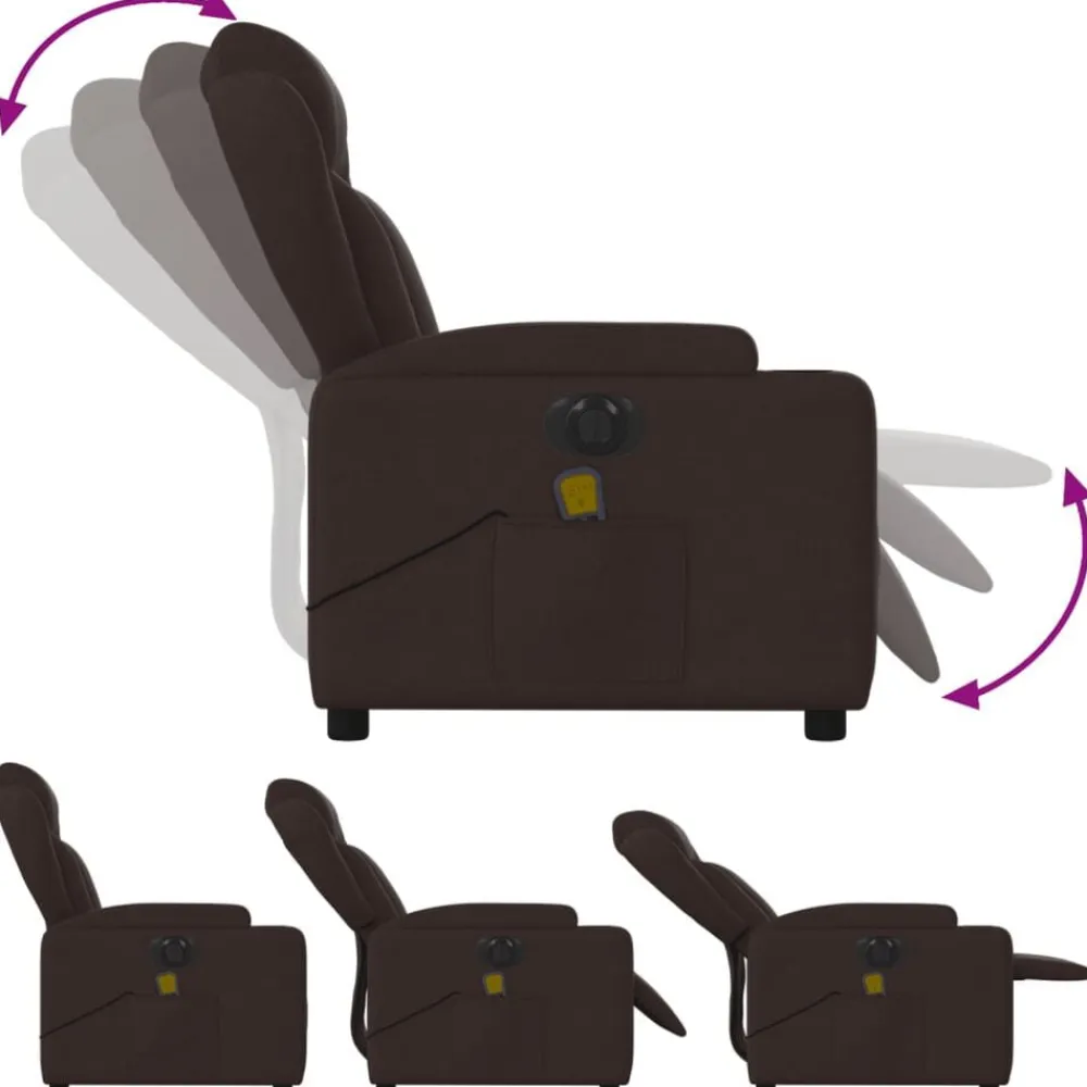 vidaXL Sillón reclinable de masaje eléctrico tela marrón oscuro Marrón oscuro Online