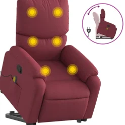 vidaXL Sillón reclinable de masaje elevable tela rojo tinto Rojo vino tinto Clearance