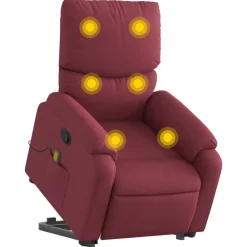 vidaXL Sillón reclinable de masaje elevable tela rojo tinto Rojo vino tinto Clearance