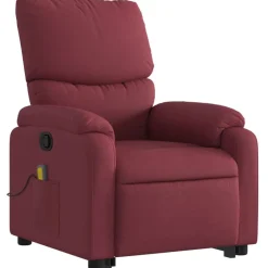 vidaXL Sillón reclinable de masaje elevable tela rojo tinto Rojo vino tinto Clearance