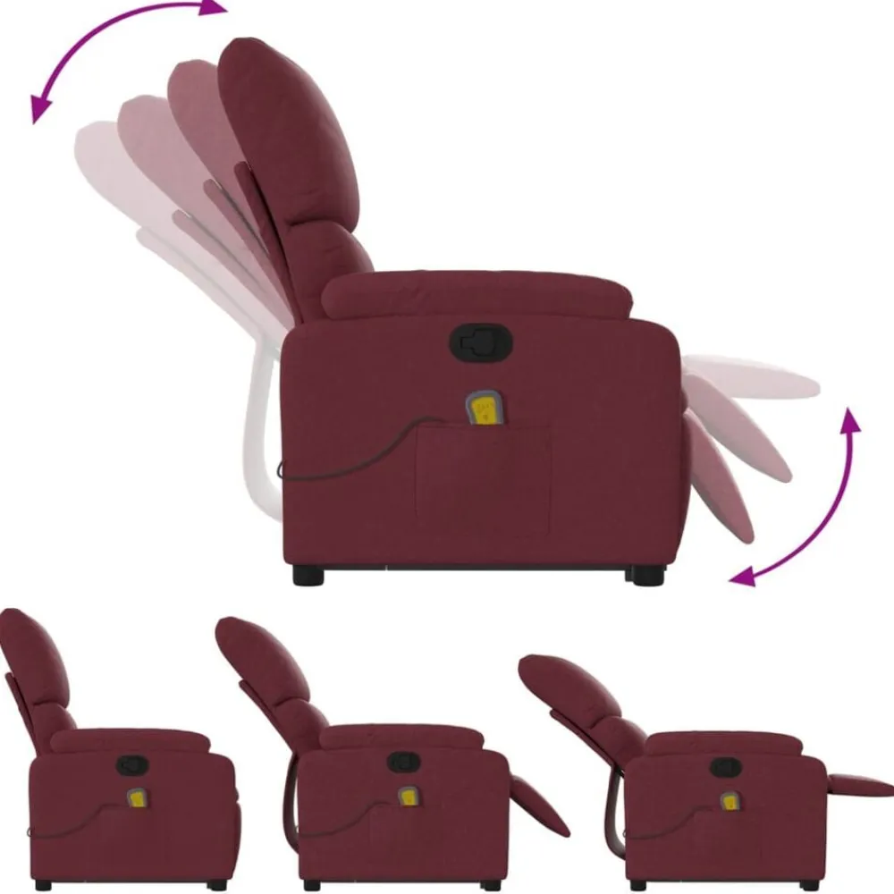 vidaXL Sillón reclinable de masaje elevable tela rojo tinto Rojo vino tinto Clearance
