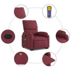 vidaXL Sillón reclinable de masaje elevable tela rojo tinto Rojo vino tinto Clearance