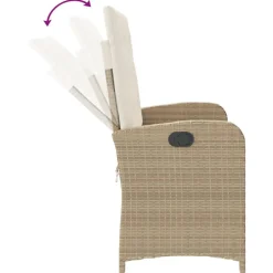 vidaXL Muebles De Jardín-Sillón reclinable de jardín con cojines ratán sintético beige
