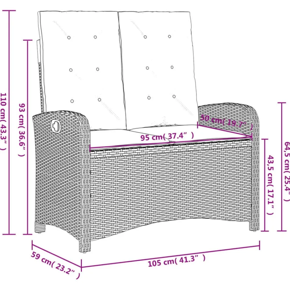vidaXL Muebles De Jardín-Sillón reclinable de jardín con cojines ratán sintético beige