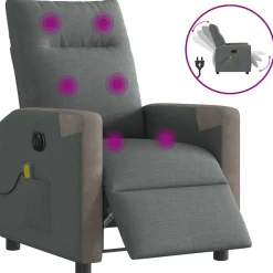 vidaXL Sillón reclinable de masaje eléctrico tela Gris oscuro Discount