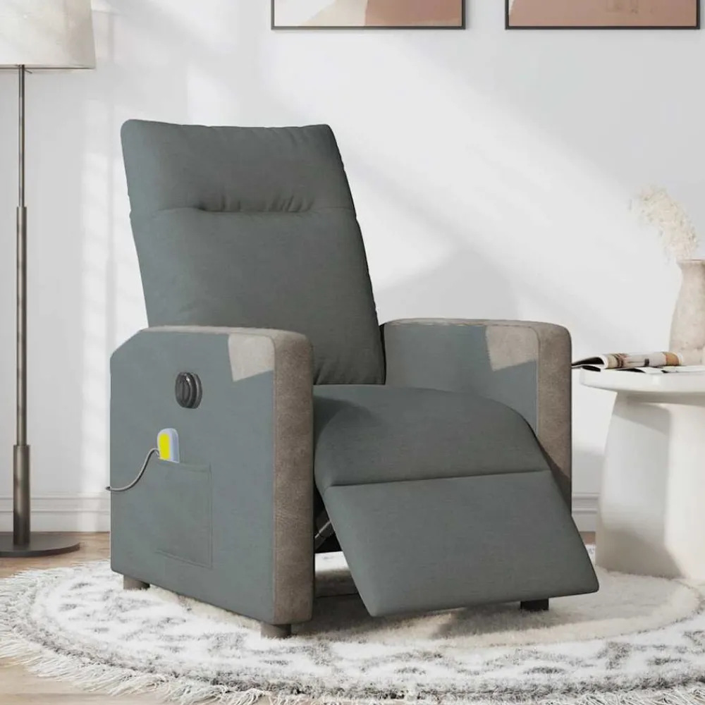 vidaXL Sillón reclinable de masaje eléctrico tela Gris oscuro Discount