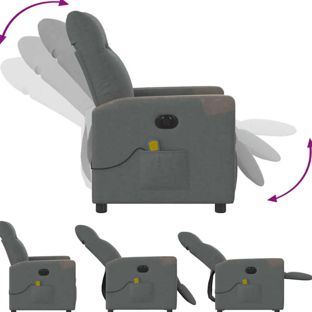 vidaXL Sillón reclinable de masaje eléctrico tela Gris oscuro Discount