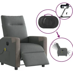 vidaXL Sillón reclinable de masaje eléctrico tela Gris oscuro Discount