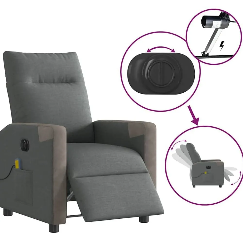 vidaXL Sillón reclinable de masaje eléctrico tela Gris oscuro Discount