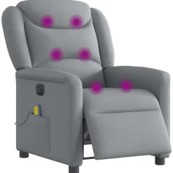 vidaXL Sillón reclinable de masaje eléctrico tela Gris claro Discount