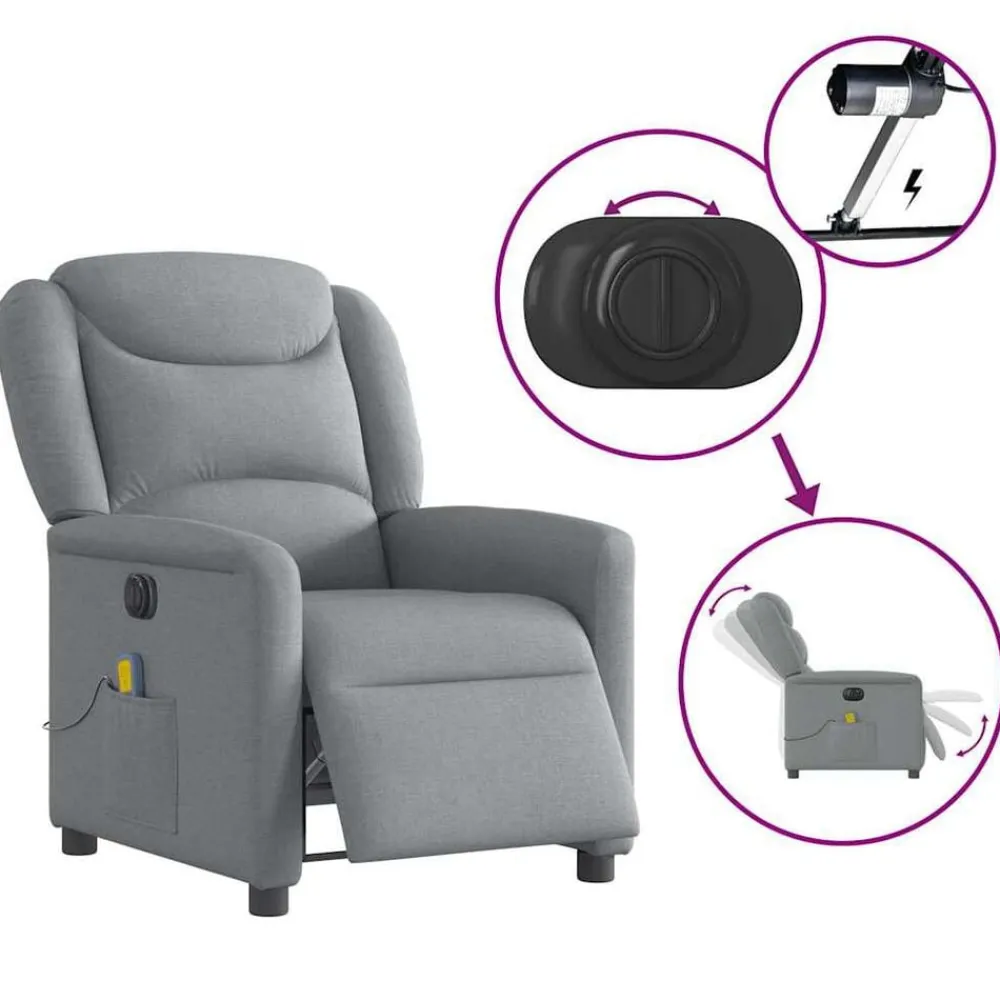 vidaXL Sillón reclinable de masaje eléctrico tela Gris claro Discount