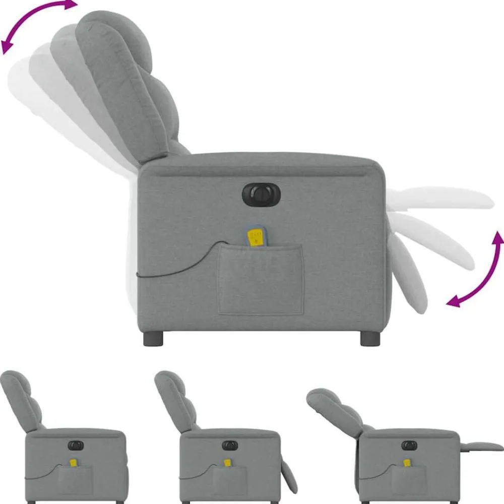 vidaXL Sillón reclinable de masaje eléctrico tela Gris claro Discount