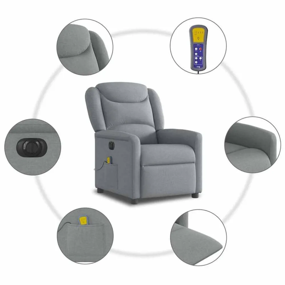 vidaXL Sillón reclinable de masaje eléctrico tela Gris claro Discount
