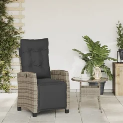 vidaXL Sillón reclinable de jardín con reposapiés ratán sintético Gris Outlet