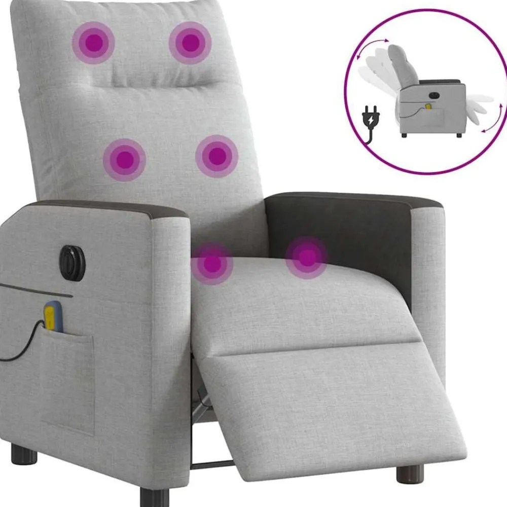 vidaXL Sillón reclinable de masaje eléctrico tela Gris nube New