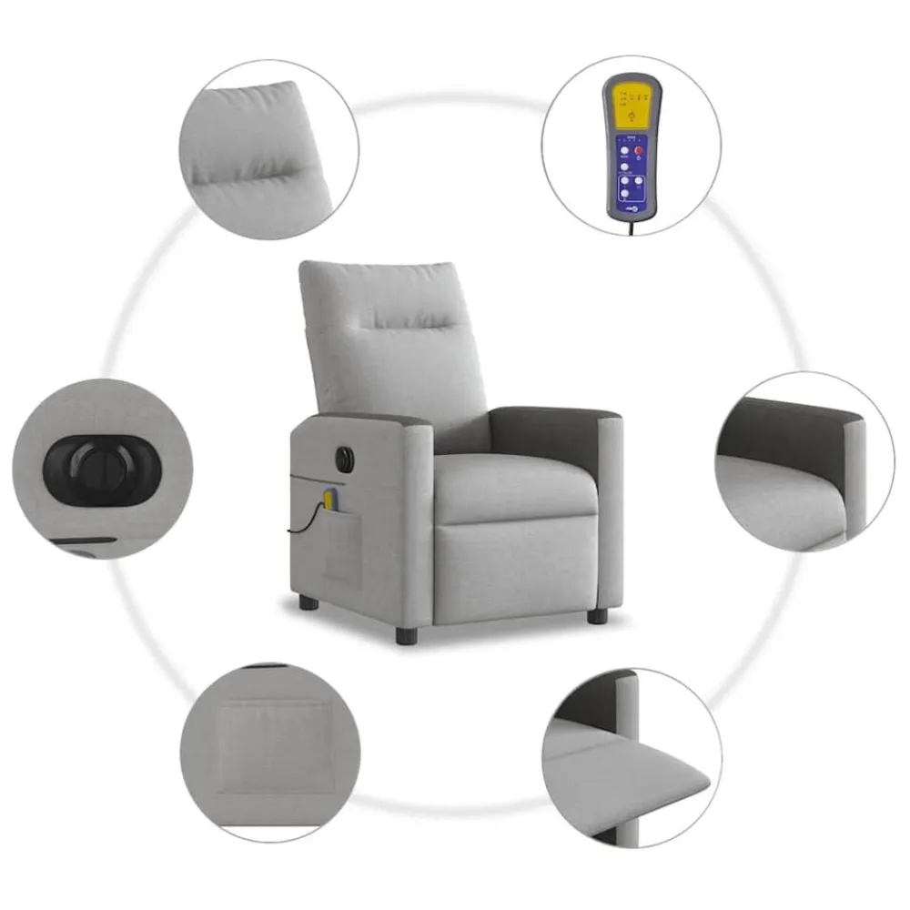 vidaXL Sillón reclinable de masaje eléctrico tela Gris nube New