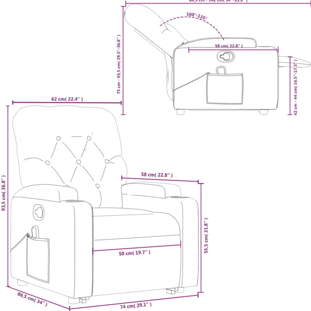 vidaXL Sillón reclinable de masaje elevable tela rojo tinto Rojo vino tinto New