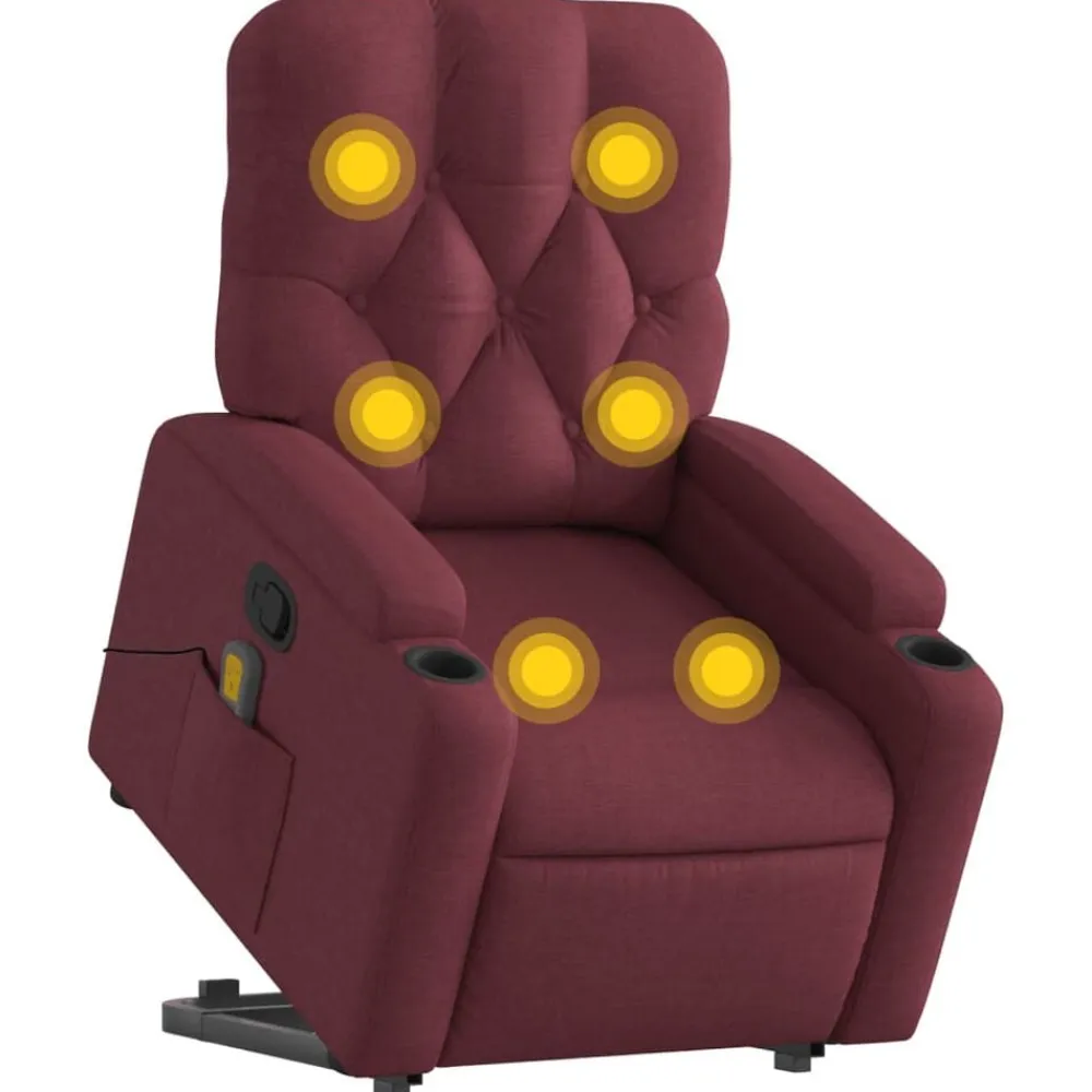 vidaXL Sillón reclinable de masaje elevable tela rojo tinto Rojo vino tinto New