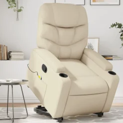 vidaXL Sillón reclinable de masaje de pie cuero artificial color Crema Discount
