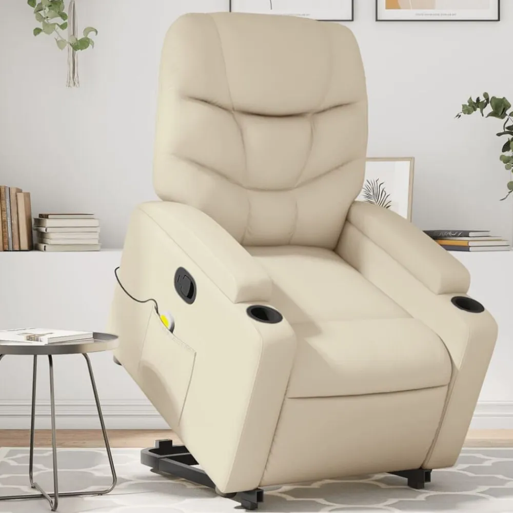 vidaXL Sillón reclinable de masaje de pie cuero artificial color Crema Discount