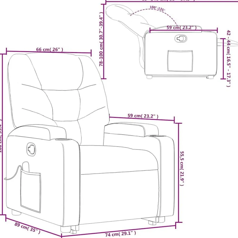 vidaXL Sillón reclinable de masaje de pie cuero artificial color Crema Discount