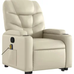 vidaXL Sillón reclinable de masaje de pie cuero artificial color Crema Discount