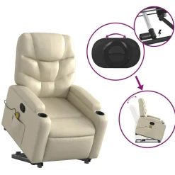 vidaXL Sillón reclinable de masaje de pie cuero artificial color Crema Discount