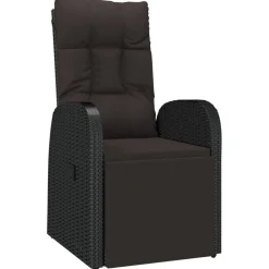 vidaXL Sillón reclinable de jardín con cojín ratán sintético Negro Discount