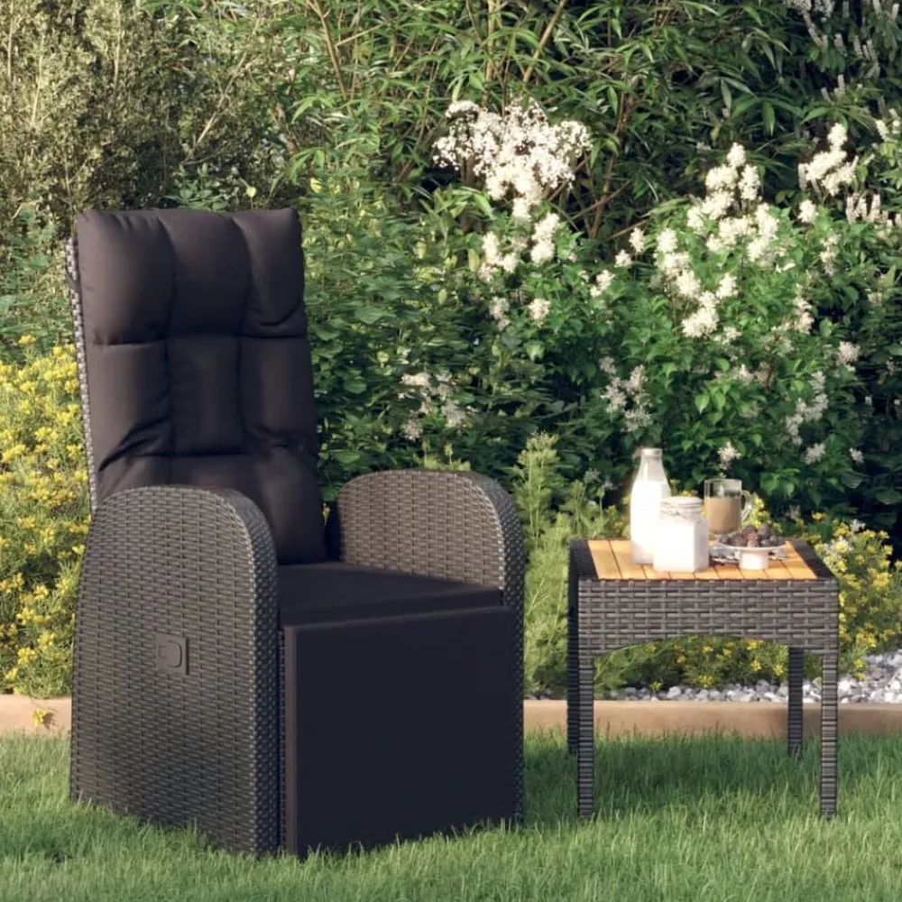 vidaXL Sillón reclinable de jardín con cojín ratán sintético Negro Discount
