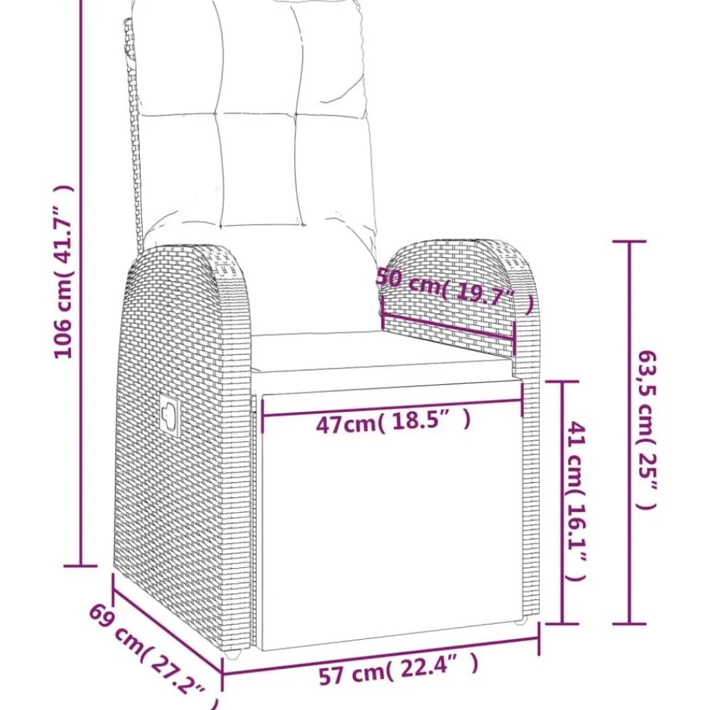 vidaXL Sillón reclinable de jardín con cojín ratán sintético Negro Discount