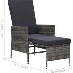 vidaXL Sillón reclinable de jardín con cojines ratán sintético Gris New