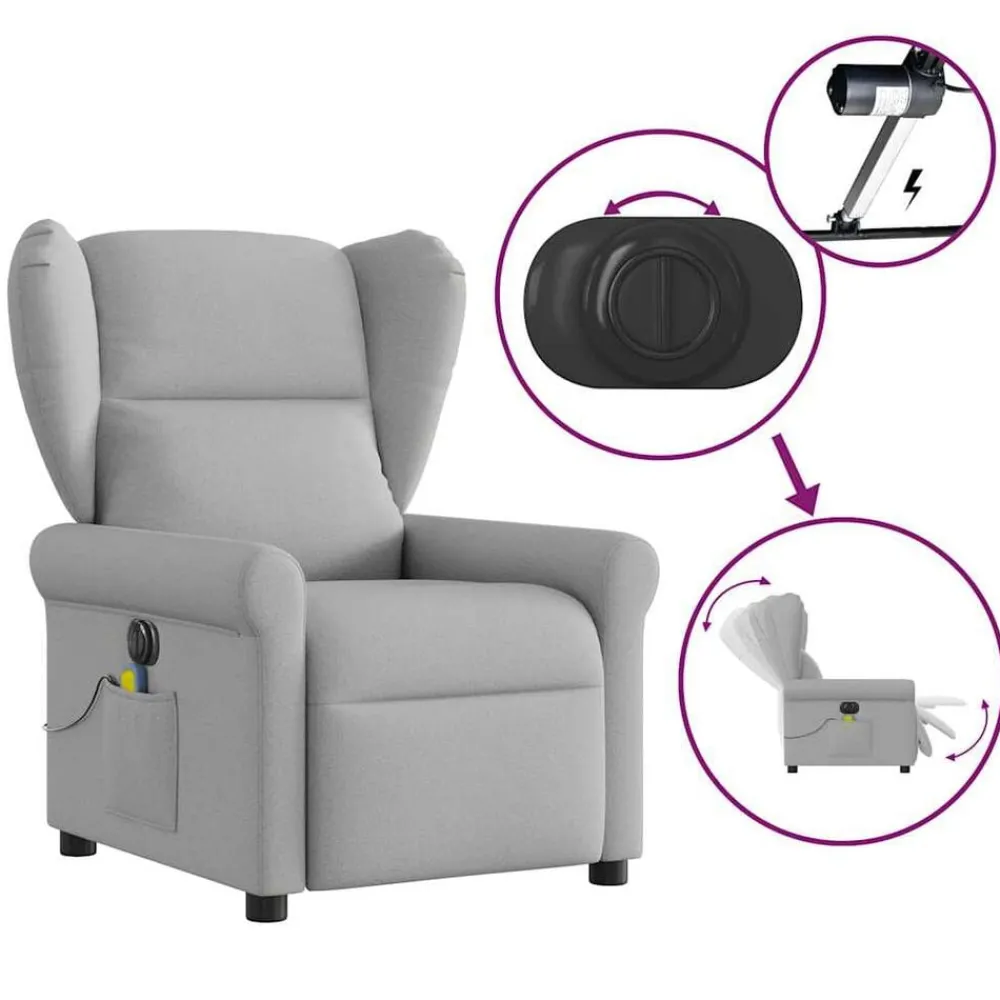 vidaXL Sillón reclinable de masaje eléctrico tela Gris nube Best