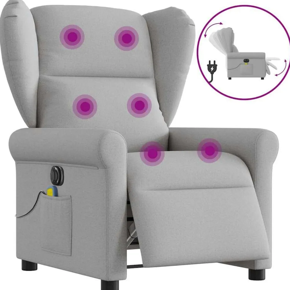 vidaXL Sillón reclinable de masaje eléctrico tela Gris nube Best