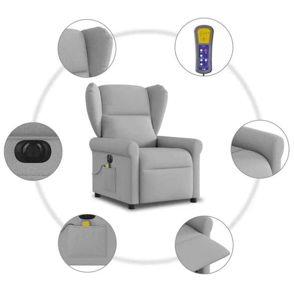vidaXL Sillón reclinable de masaje eléctrico tela Gris nube Best