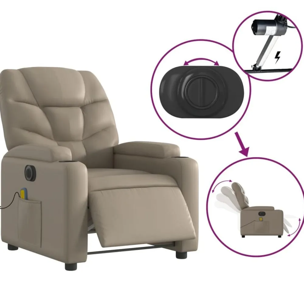 vidaXL Sillón reclinable de masaje eléctrico cuero sintético Capuchino Best