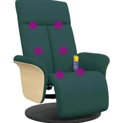 vidaXL Sillón reclinable de masaje con reposapiés tela Verde oscuro New