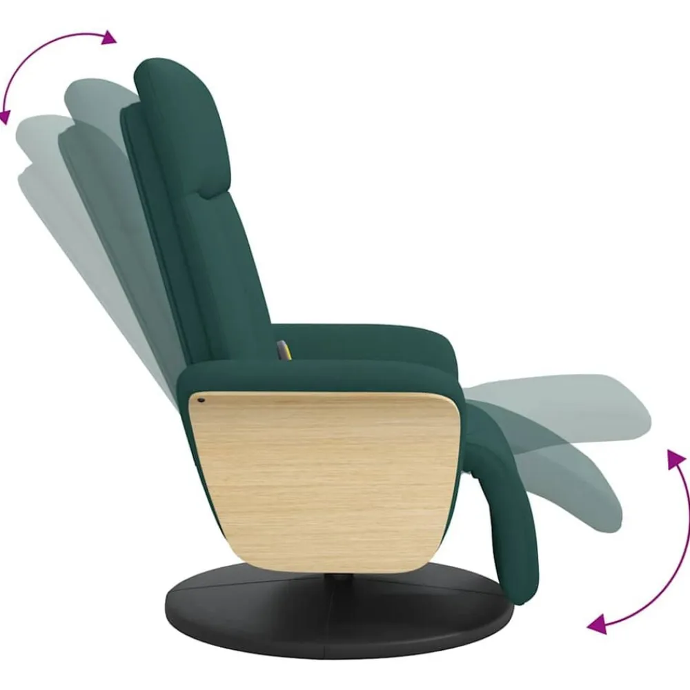 vidaXL Sillón reclinable de masaje con reposapiés tela Verde oscuro New