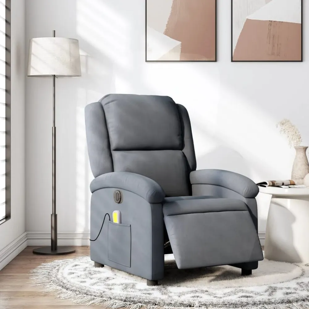 vidaXL Sillón reclinable de masaje eléctrico terciopelo Gris oscuro Online