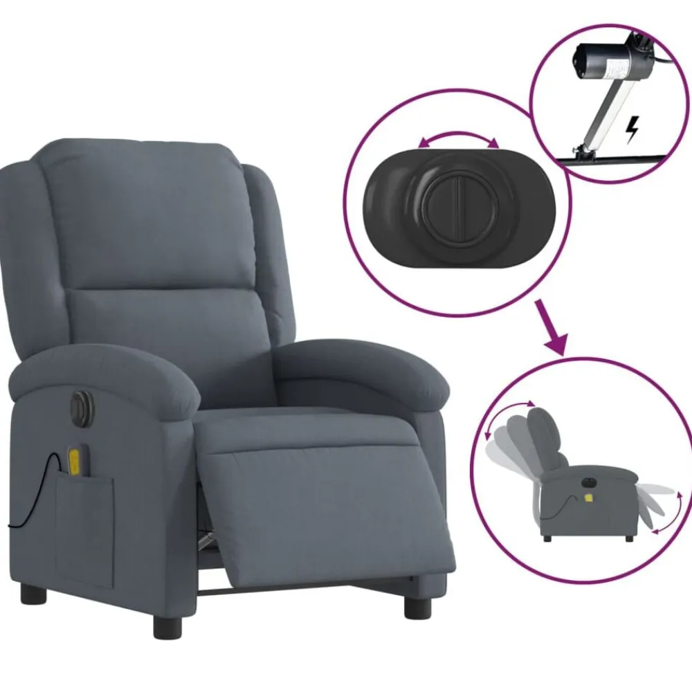 vidaXL Sillón reclinable de masaje eléctrico terciopelo Gris oscuro Online