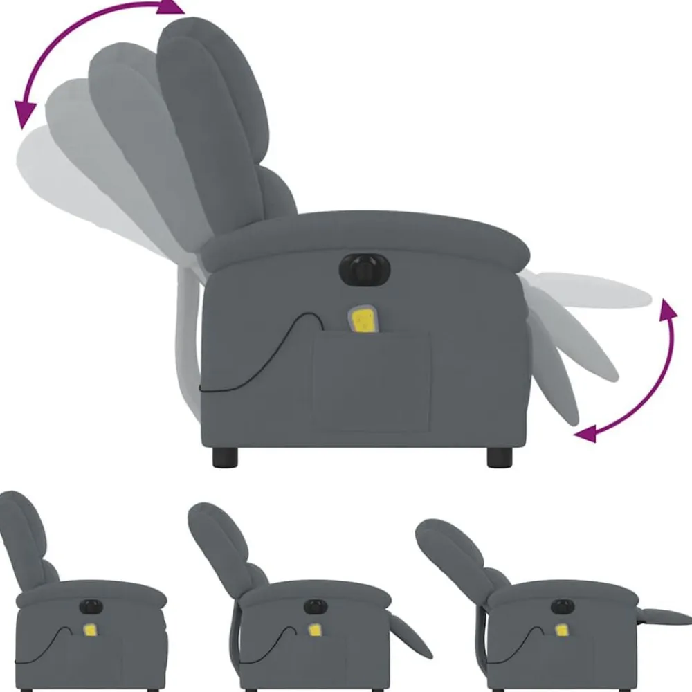 vidaXL Sillón reclinable de masaje eléctrico terciopelo Gris oscuro Online