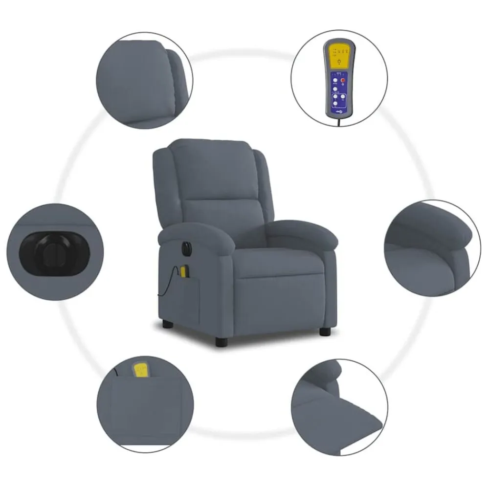 vidaXL Sillón reclinable de masaje eléctrico terciopelo Gris oscuro Online