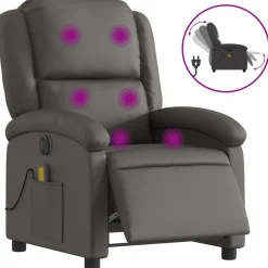 vidaXL Sillas-Sillón reclinable de masaje eléctrico cuero auténtico